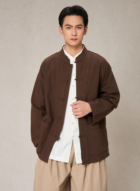 【照本堂】2025秋季新款新中式棉麻上衣男双层盘扣亚麻外套M12330