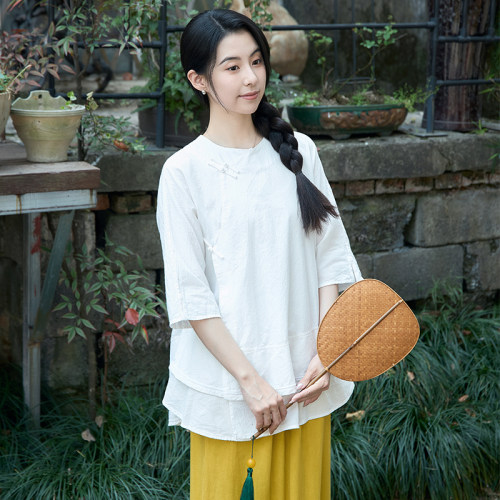 【照本堂】2026夏季新款女装棉麻30支国风新中式盘扣上衣W12693