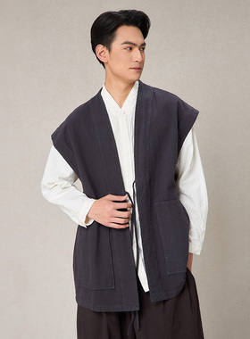 【照本堂男装】2025新款中式上衣10支棉麻简约原创坎肩马夹M12536