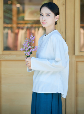 【照本堂】2026春季新款女装中式棉麻21支斜襟盘扣国风衬衫W12766