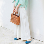 照本堂 早秋新款 棉麻大脚裤 女亚麻纯色宽松40支阔腿长裤 W2745