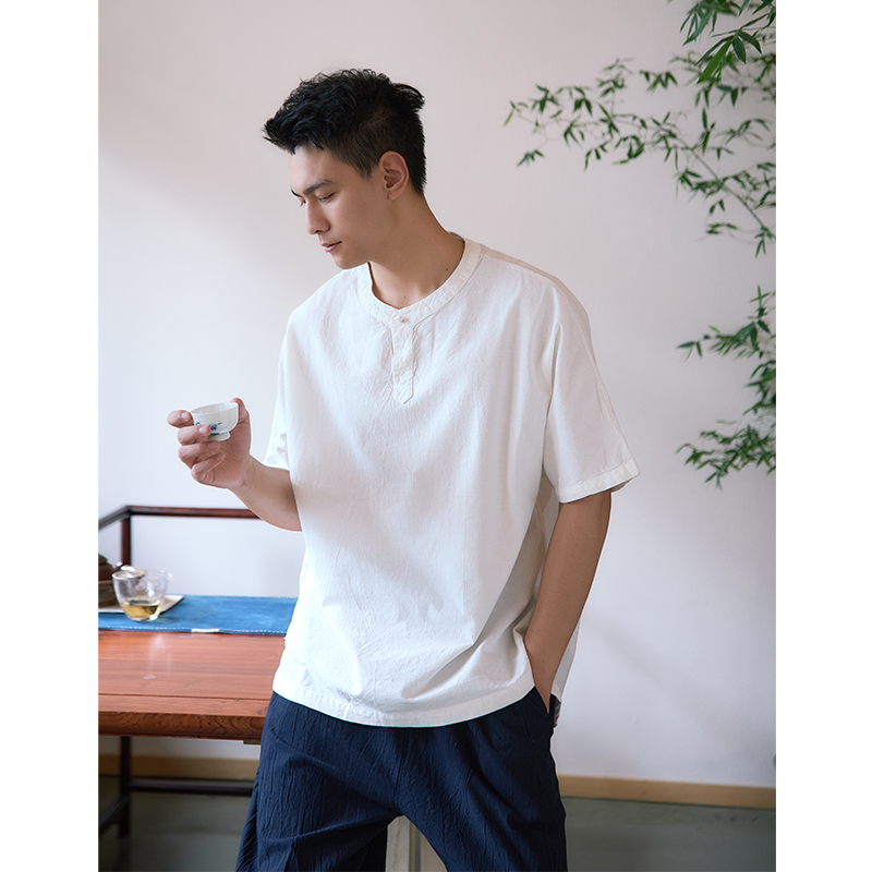 【照本堂】2025早秋新款新中式棉麻短袖衬衫男休闲舒适20支M12726