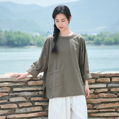 2025秋季新款简约原色棉麻上衣