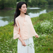 照本堂 女装 2025夏季 新中式 棉麻30支斜襟国风上衣女W12708 新款