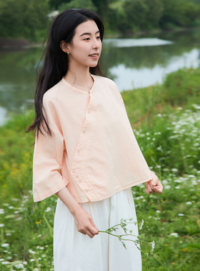 【照本堂】2025夏季新款新中式女装棉麻30支斜襟国风上衣女W12708