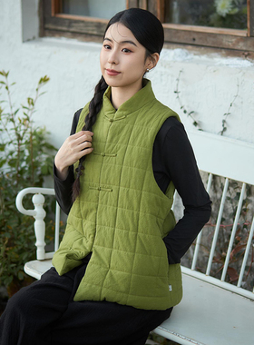 【照本堂】新中式马甲女秋冬新款高档棉麻15支国风盘扣上衣W12587