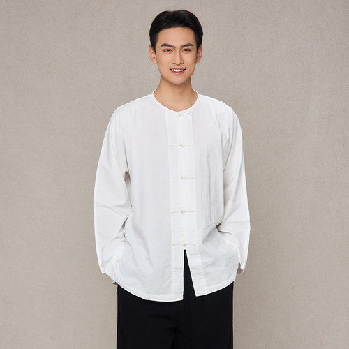 照本堂棉麻男款国风盘扣衬衫