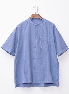 【照本堂】2025夏季新款棉麻衬衫男20支休闲拼接短袖上衣男M12725