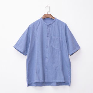 照本堂 男20支休闲拼接短袖 2025夏季 棉麻衬衫 上衣男M12725 新款