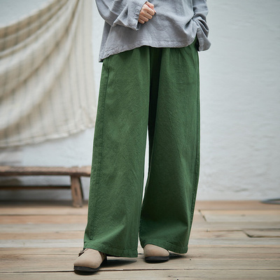 照本堂秋季新款棉麻休闲直筒裤