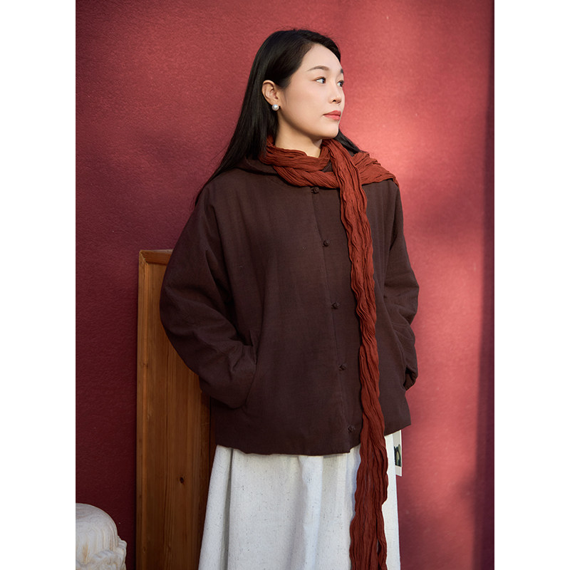 【照本堂】冬季新款棉麻女装中式加厚保暖带帽短款棉衣W12870