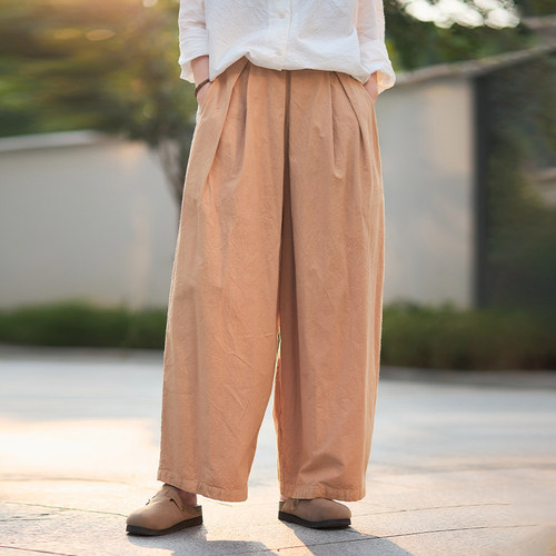 照本堂新款舒适棉麻阔腿裤
