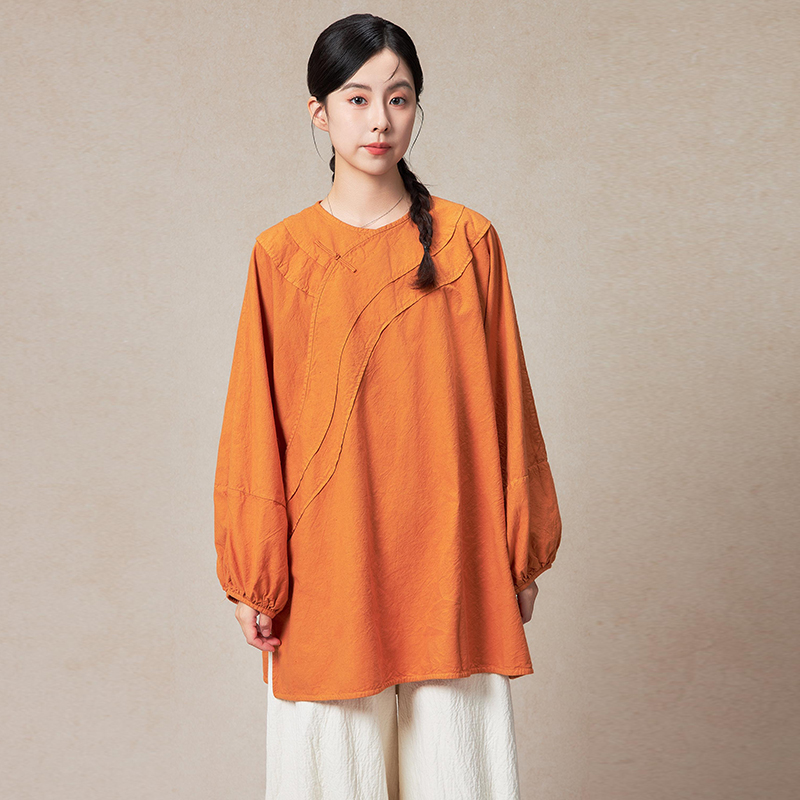 照本堂新款16支灯笼袖斜襟上衣