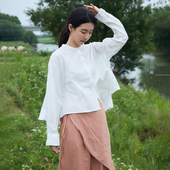 照本堂 女装 2025秋季 新款 新中式 棉麻30支盘扣国风衬衫 女W12713