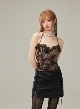 KeepBlue 撩人小野猫 网纱袖套辣妹吊带背心上衣设计感小众女春夏