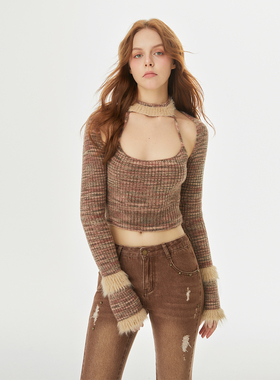 【现货】KeepBlue美拉德奶咖羊毛针织背心挂脖吊带上衣高级感外穿