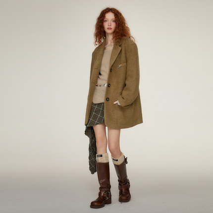 KeepBlue秋冬美拉德30羊毛呢子棕色气质呢子西装外套