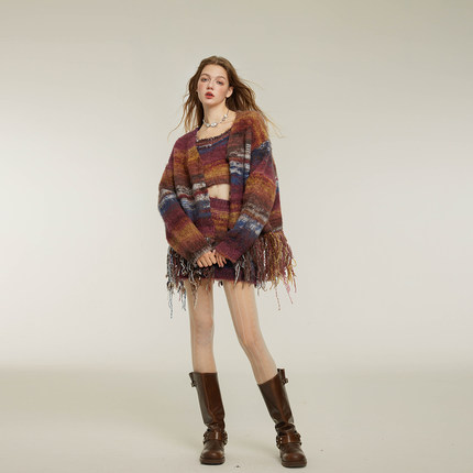 【现货】KeepBlue美拉德针织背心开衫半裙三件套秋圈圈纱渐变外套