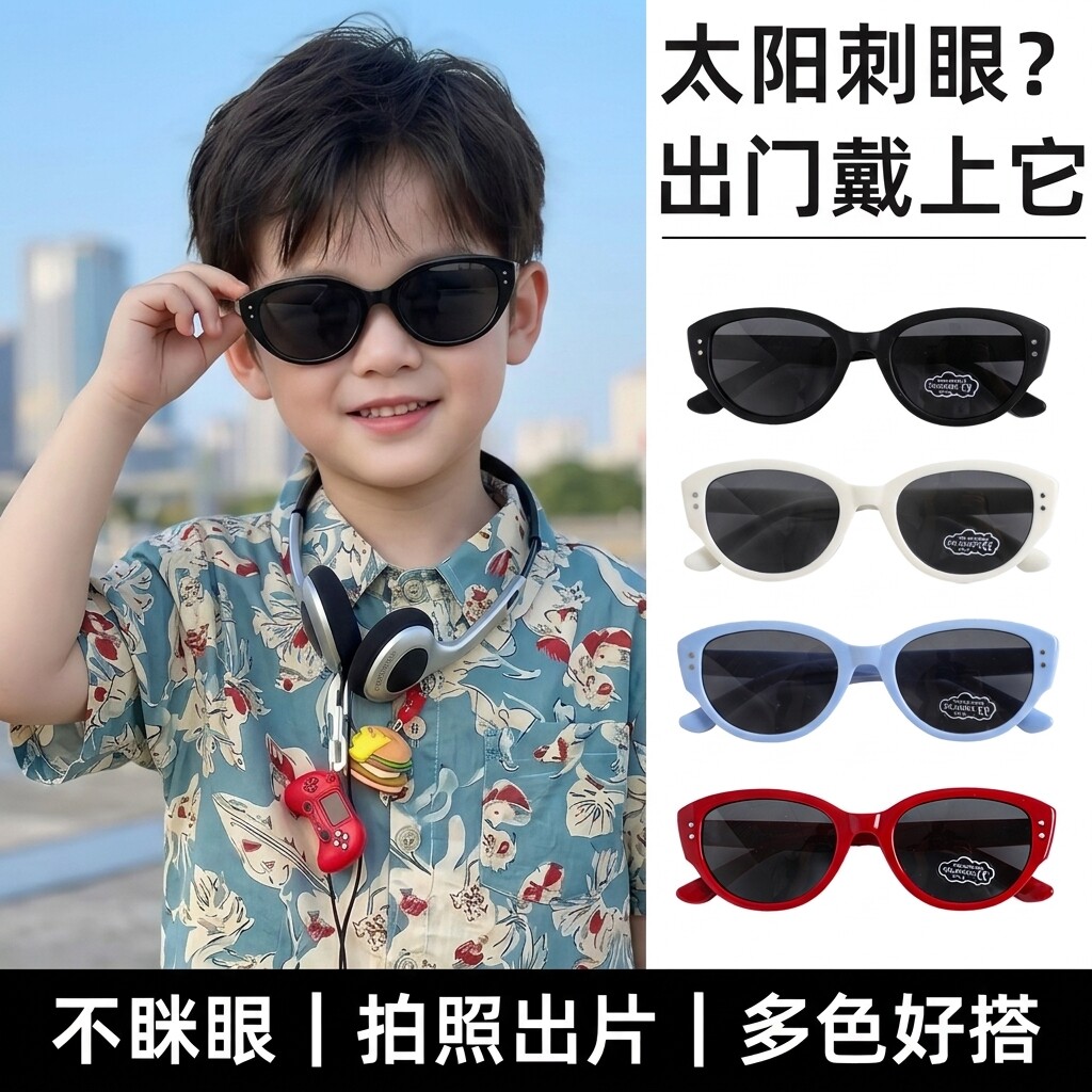 马卡龙彩色儿童墨镜潮酷小框眼镜软框不伤肤宝宝防晒护眼太阳镜