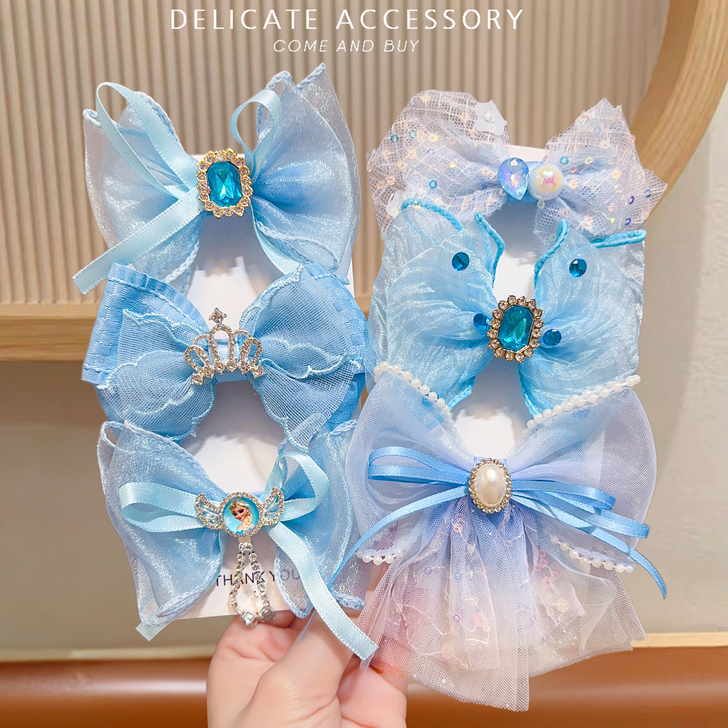 女童网纱发夹皇冠蝴蝶结发卡女孩宝宝生日拍照侧边夹顶夹儿童头饰