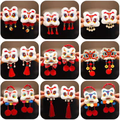 新年儿童发夹中国风醒狮宝宝发卡过年拜年小女孩发饰古风女童头饰