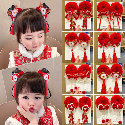 新年红色毛绒发圈丸子头发绳