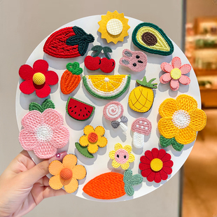 宝宝碎发神器刘海贴小女孩可爱花朵水果针织魔术贴发帖儿童头饰