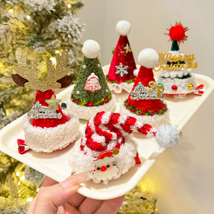 圣诞帽头饰发夹儿童圣诞节日发卡圣诞节宝宝装扮饰品麋鹿鹿角发饰