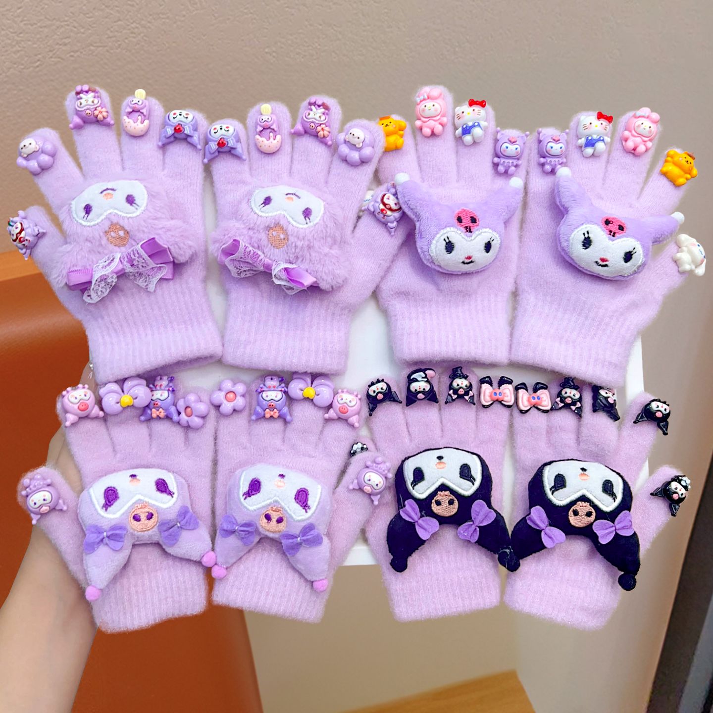 儿童五指手套女童库洛米分指套2025新款冬宝宝上学骑行防寒手套