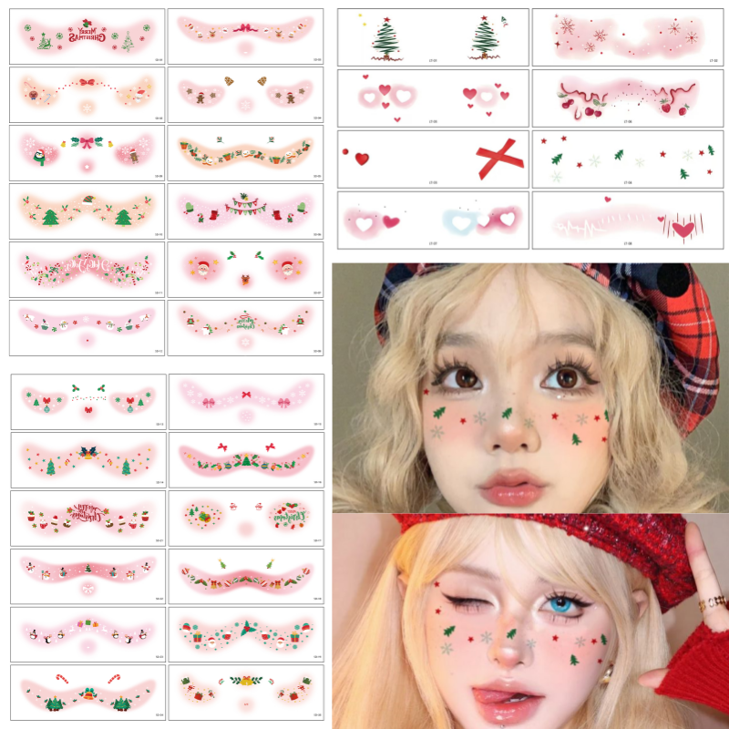 圣诞节创意妆容脸贴cos少女心甜美腮红仿妆纹身贴平安夜闺蜜聚会氛