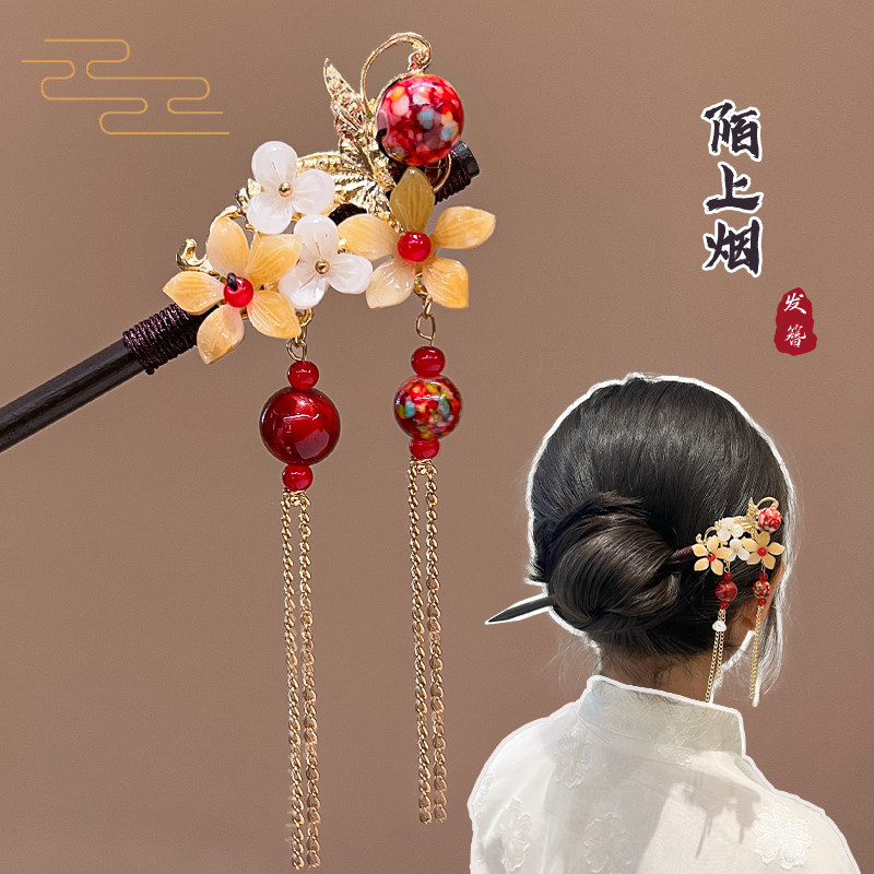 儿童新年红色古风发簪女童宝宝气质盘发簪子马面裙汉服配饰不伤发图片