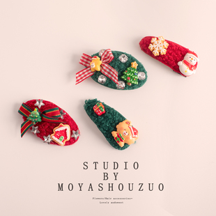 圣诞节儿童发夹可爱毛绒小女孩雪花发卡女童刘海夹子bb夹圣诞头饰