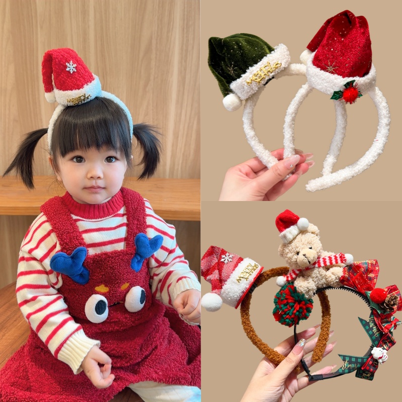 宝宝圣诞帽发箍儿童不勒头毛绒头箍女童cos精灵防滑发捆头饰道具