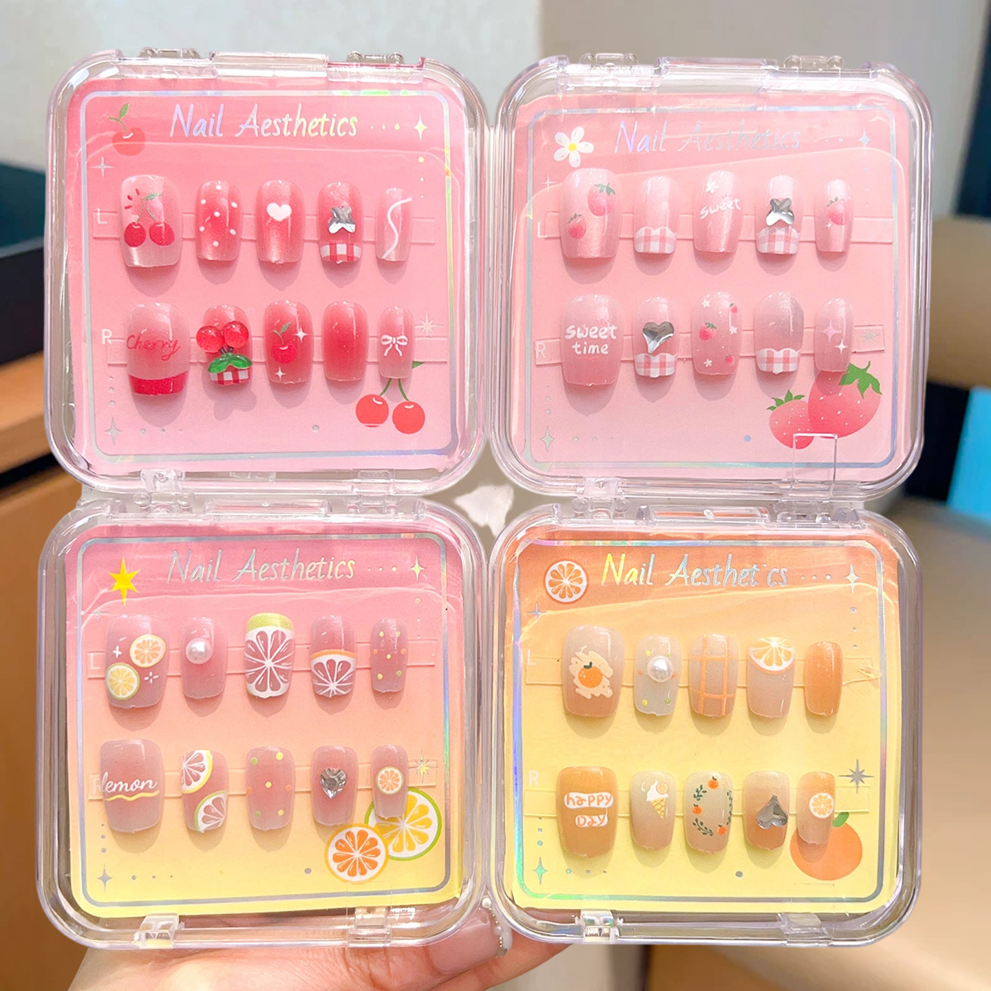 儿童美甲贴2026新款女童短款水果穿戴甲显白小女孩指甲贴装饰甲片