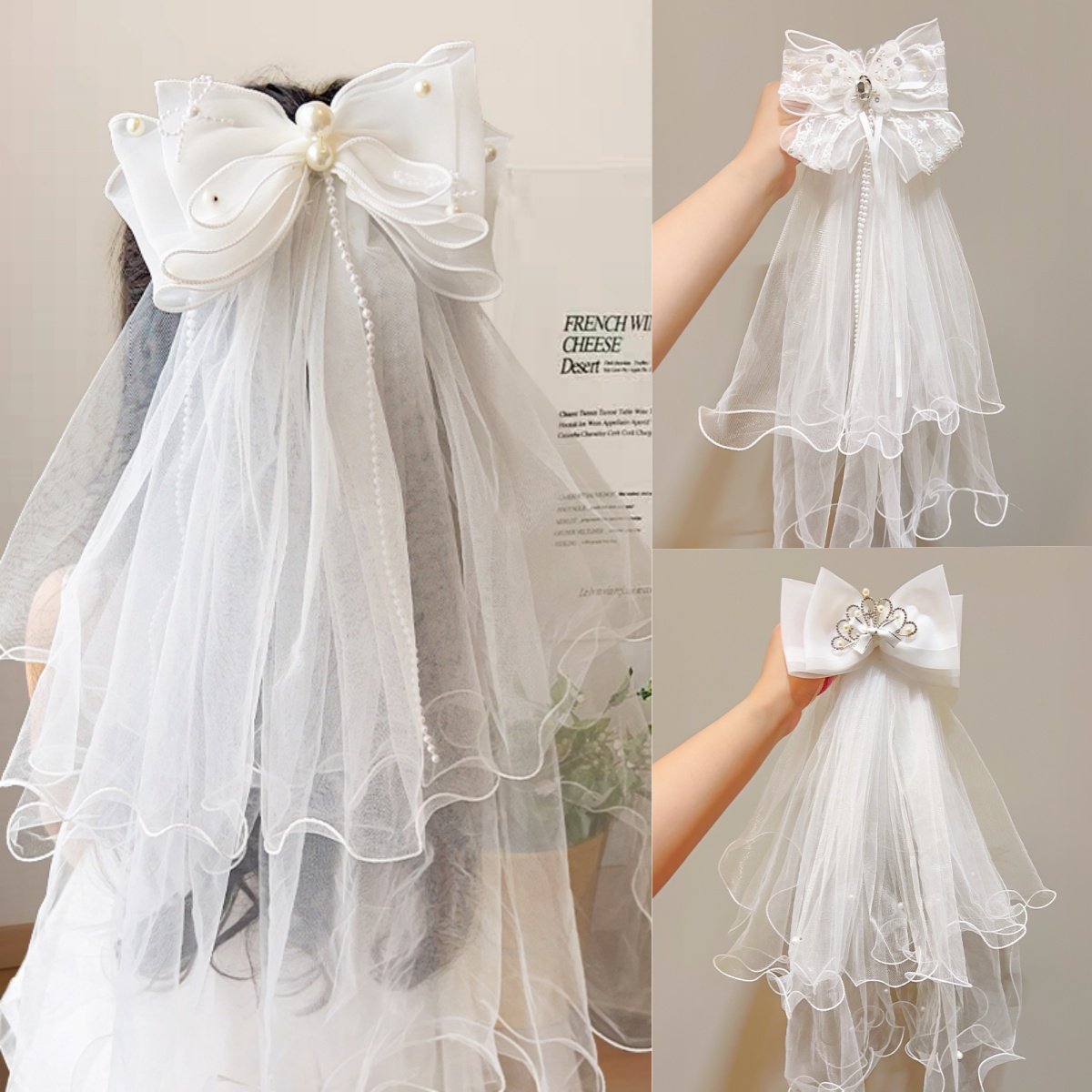 儿童头纱发饰公主裙女童白色蝴蝶结发卡宝宝生日发夹婚纱花童头饰,童装/婴儿装/亲子装,发饰,淘宝优惠券,粉丝福利购,淘宝优惠卷