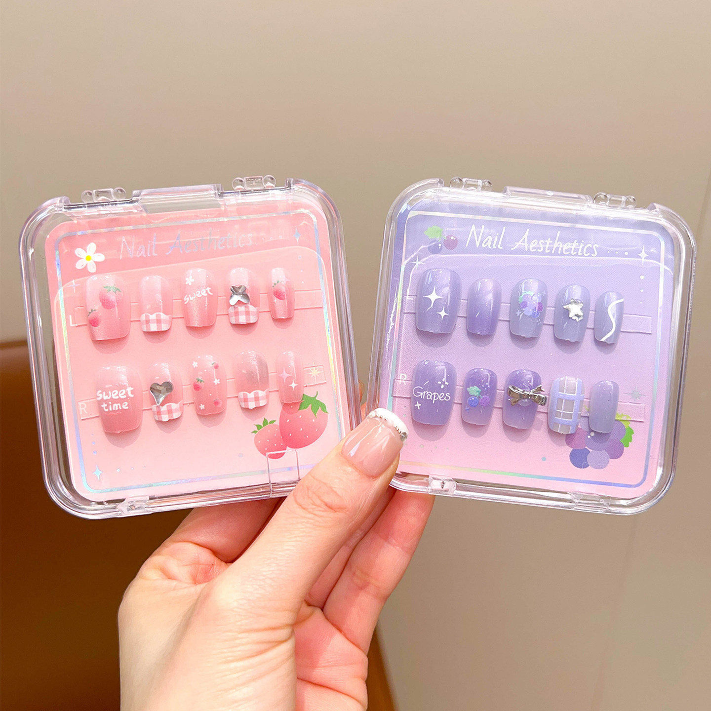 新款儿童指甲贴片卡通水果草莓美甲贴装饰女童穿戴甲手工防水水钻粘贴可爱宝宝女孩生日礼物新年玩具果冻贴纸