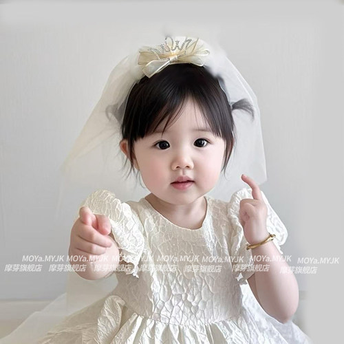 儿童立体皇冠头纱宝宝发夹生日