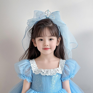 儿童头纱皇冠发箍头饰宝宝艾莎公主婚纱发卡女童生日爱莎头箍发饰