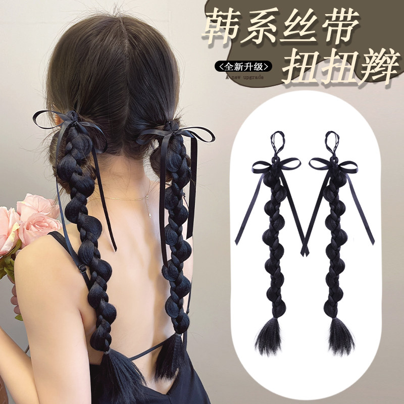 韩版丝带扭扭辫女假发辫甜酷拳击辫发绳马尾双辫麻花辫头绳发饰