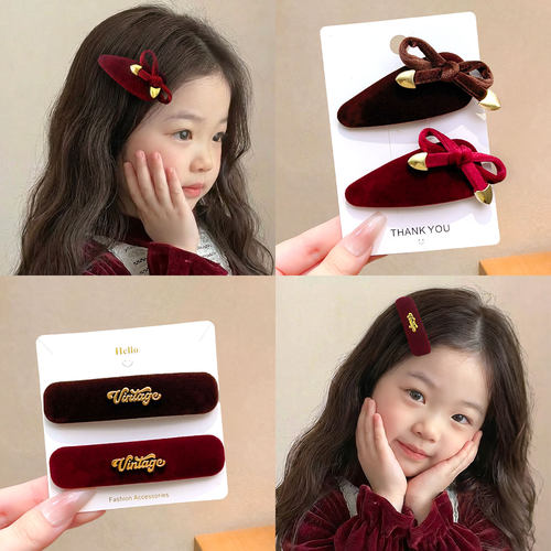 红色丝绒蝴蝶结发夹女新年喜庆侧边碎发刘海夹头饰过年氛围感发饰