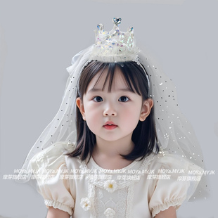 儿童头纱发箍皇冠网纱头饰女童生日头箍发卡宝宝公主周岁拍照发饰