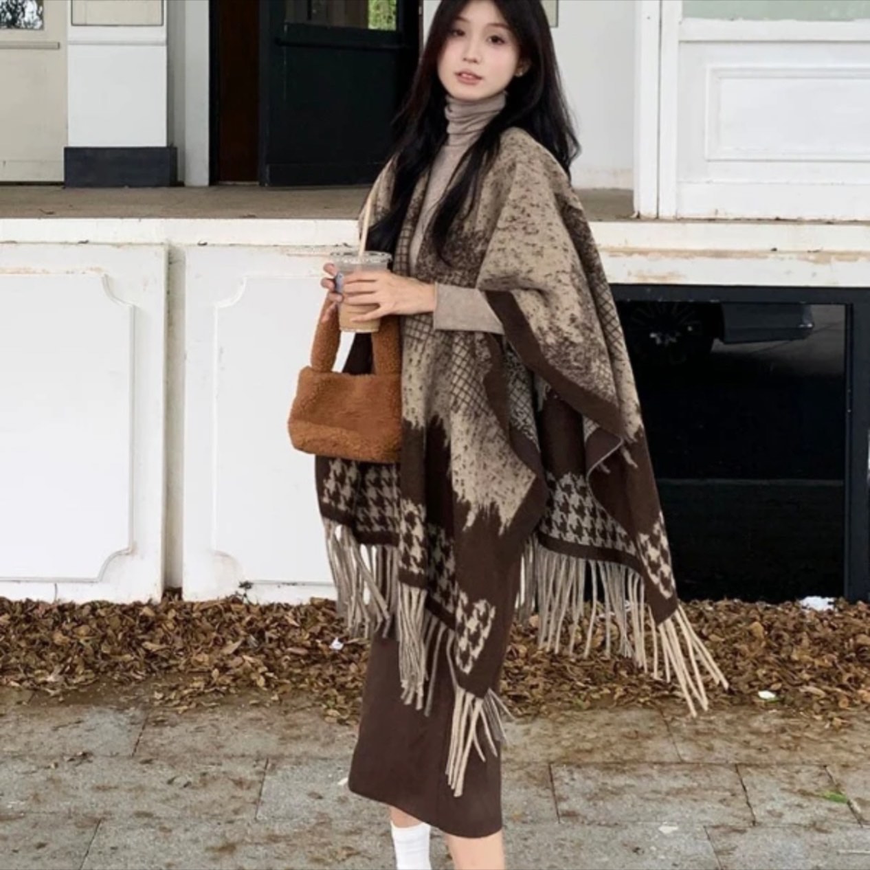 美拉德系格子披肩女外搭韩版百搭