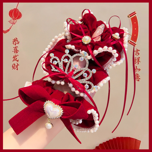 皇冠头饰公主儿童发绳喜庆宝宝红色发饰女童新年大肠发圈头绳皮筋