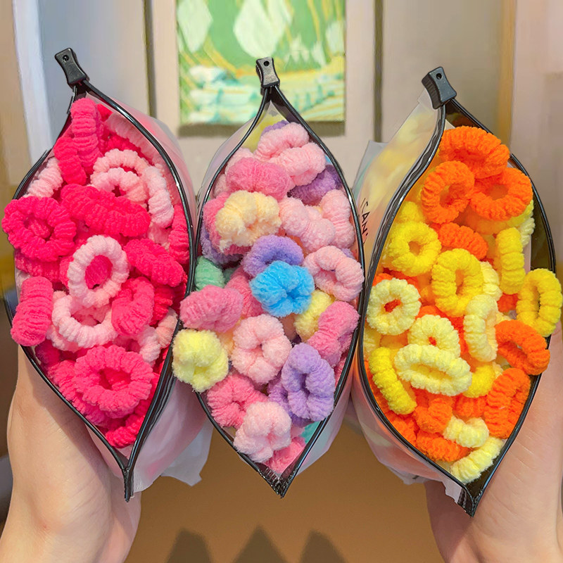 糖果色皮筋宝宝毛绒发圈不伤发