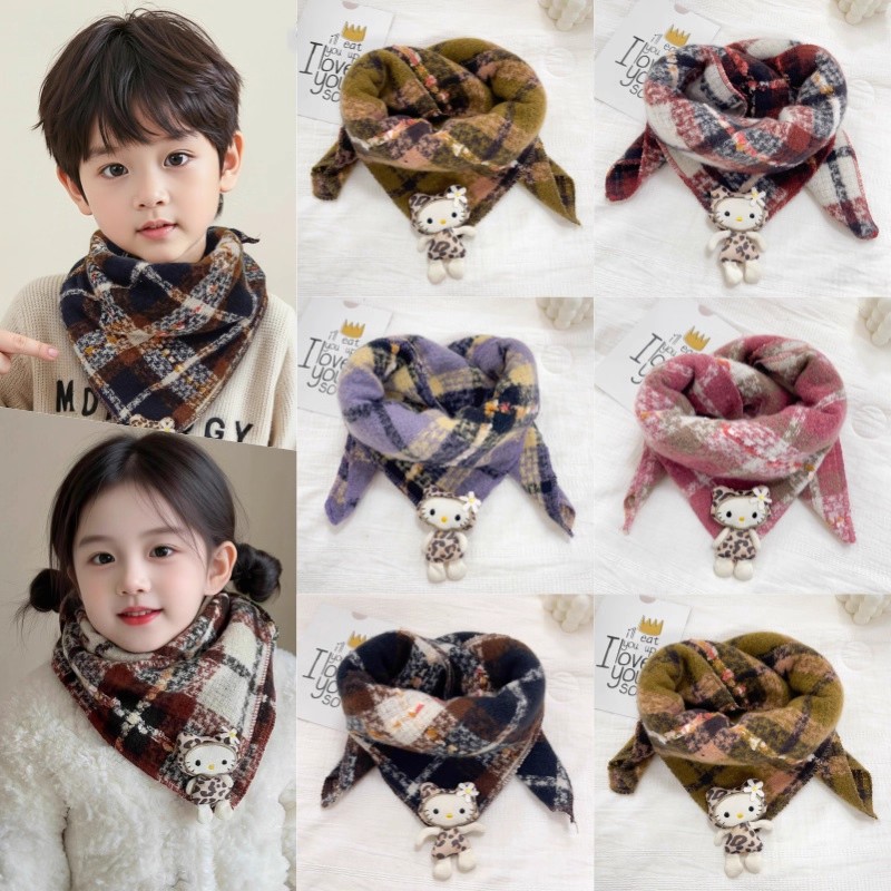 儿童围巾男孩冬韩系可爱kt猫三角巾女童保暖宝宝围脖护颈防风防寒