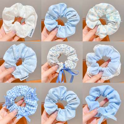 蓝色系儿童大肠圈女孩扎发头绳蝴蝶结发圈女童高弹力发绳皮筋头饰