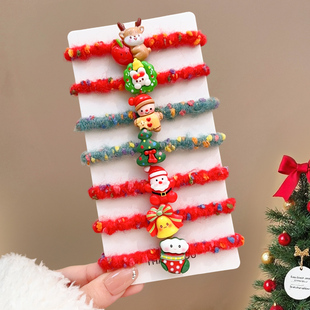 圣诞儿童毛绒发圈可爱宝宝高弹力皮筋发绳节日氛围小女孩女童发饰