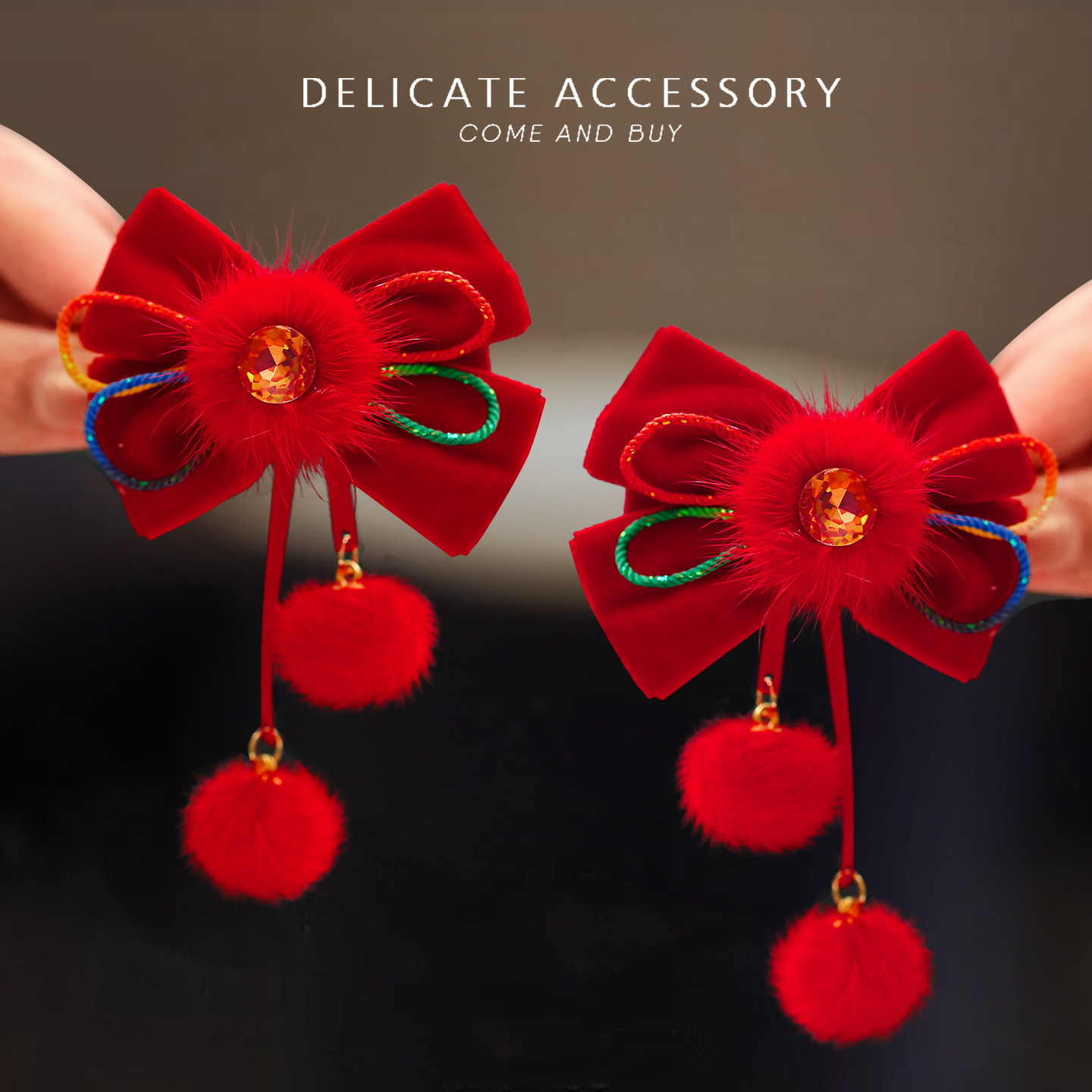 新年儿童发夹蝴蝶结流苏宝宝发卡喜庆过年拜年小女孩发饰女童头饰