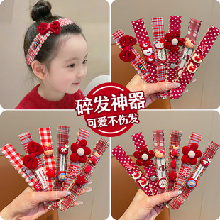 儿童碎发神器刘海贴甜美可爱小女孩魔术贴发箍新年红色宝宝碎发帖