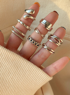 女简约小众复古素圈开口食指戒指